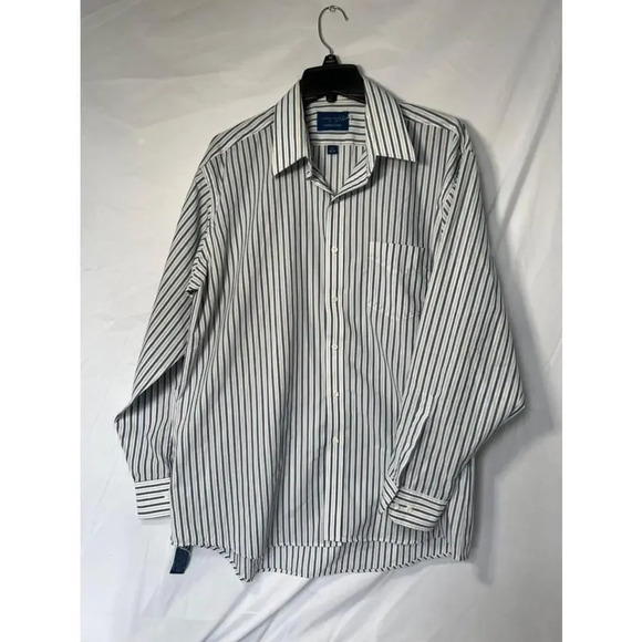 Men's Towncraft vintage Button Down Shirt Size 17 34/35 White Blue‎ - Picture 1 of 6